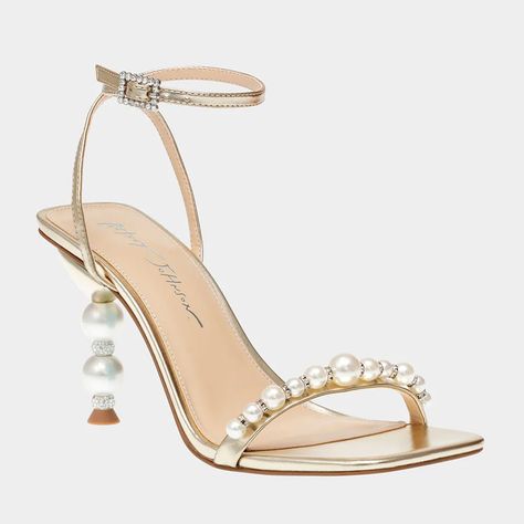 Betsey Johnson™ Jacy Pearl Pump at Von Maur Gold Pearl Heels, Pearl Heels, Strap Sandals Women, Date Nights, Ivory Pearl, Wedding Heels, 5 Inch Heels, Sandal Fashion, Ankle Strap Sandals