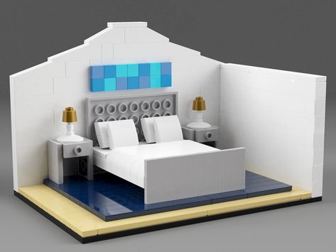 Family House Interior, Lego Interior Design, Lego Hacks, Lego House Ideas, Lego Bedroom, Lego Poster, Lego Furniture, Lego Table, Lego Modular