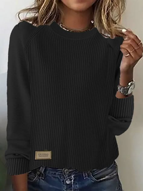 Women's Spring/Fall Plain Casual Long Sleeve Crew Neck Yarn/Wool Yarn Sweater Casual Sweaters Women, Classy Sweater, Cute Clothes Ideas, Modern Shag Haircut, Fashion Over Fifty, Comfy Travel Outfit, Teacher Clothing, Capsule Wardrobe Women, Modern Shag