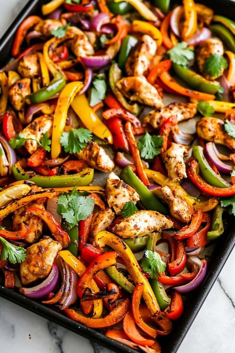 Chicken Peppers And Onions, Crockpot Pulled Pork Bbq, Easy Sheet Pan Chicken, Sheet Pan Chicken Fajitas, Bbq Pulled Pork Sandwiches, Chicken Peppers, Homemade Fajita Seasoning, Pan Chicken Fajitas, Sheet Pan Chicken