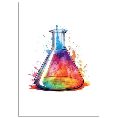 Chemistry Painting Ideas, Chemistry Painting, Chemistry Watercolor, Flask Chemistry, Chemistry Drawing, Science Symbols, Conical Flask, Watercolor Graduation, Poster Science