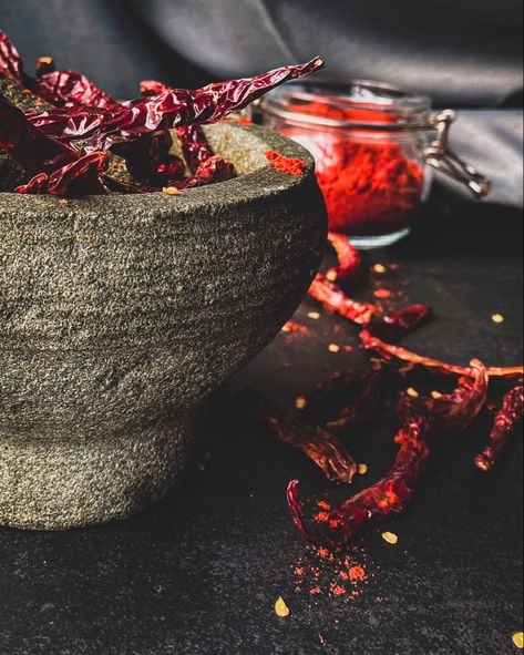 Red Chilli Photography, Chilli Aesthetic, Chilli Photography, Spice Photography, Spices Photography, Professional Food Photography, Dried Chillies, Chilli Oil, Chilli Pepper