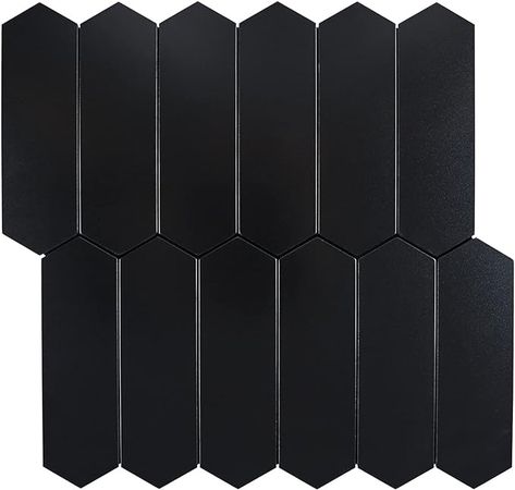 Miscasa Black Peel and Stick Picket Backsplash Tile, Ceramic Look Long Hexagon Self Adhesive Stick on Wall Tiles for Kitchen Bathroom, Pack of 6 - Amazon.com Black Backsplash Bathroom, Picket Backsplash Tile, Picket Backsplash, Wall Tiles For Kitchen, Stick On Wall Tiles, Tiles For Kitchen, Black Backsplash, Black Splash, Tile Ceramic