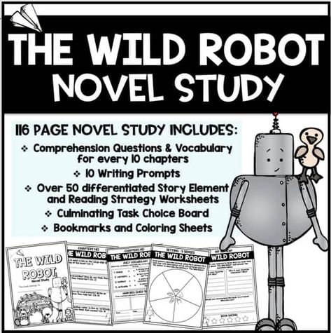 The Wild Robot - Novel Study - Comprehension, Vocab, Culminating & More! Story Elements Worksheet, Peter Brown, The Wild Robot, Pre Reading Activities, Guided Reading Books, Balanced Literacy, Novel Study, Story Elements, Vocabulary Worksheets