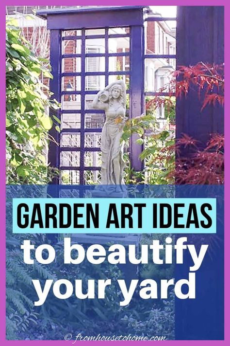 Garden Art Ideas That Will Beautify Your Outdoor Space | Garden Design Garden Focal Point Ideas Inspiration, Hanging Garden Ideas, Whimsical Garden Art, Garden Art Ideas, Wind Sculptures, Garden Makeover, Planter Design, Evergreen Plants, Home Garden Design