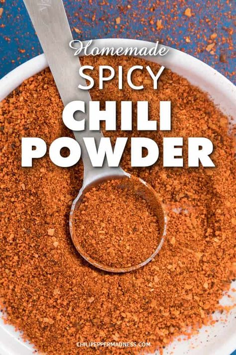 Homemade Spicy Chili Powder Recipe - A recipe for making your own spicy chili powder blend at home for adding both heat and flavor to your dishes. | ChiliPepperMadness.com #ChiliPowder #Spicy #Seasonings #SpicyFood via @chilipeppermadness Chili Powder Recipe Homemade, Chilli Powder Recipe, Chili Powder Recipe, Homemade Chili Powder, Chili Seasoning Recipe, Homemade Chili Seasoning, Chili Pepper Recipes, Dried Chili Peppers, Diy Mixes