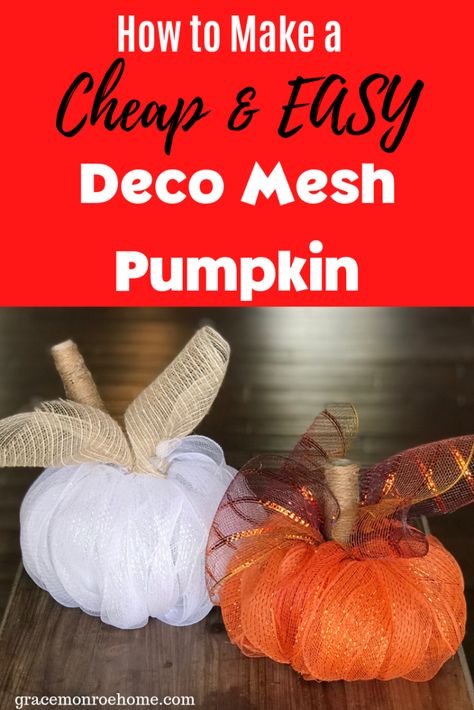 How To Make a Deco Mesh Pumpkin | Grace Monroe Home Grace Monroe, Mesh Pumpkin, Deco Mesh Pumpkin, Pumpkin Easy, Mesh Garland, Deco Mesh Garland, Deco Mesh Crafts, Deco Mesh Wreaths Tutorials, Fall Deco Mesh