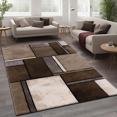 PRICES MAY VARY. SIZE: 79 x 115 inches | COLOR: Brown / Beige COMPOSITION: Machine Made / 100% Polypropylene / Pile Height: 0.47" / Backing: Jute HIGHLIGHTS: Eyecatcher for every Room / kid and pet friendly / robust and stain-resistant / Suitable for Underfloor heating Free from harmful Substances - This Product is certified according to Oeko-Tex Standard 100 Easy to clean - we recommend spot cleaning with a mild detergent and regular vacuuming without a beater bar/rotating brush Breathe new lif Area Rug With Dark Brown Couch, Brown Home Decor Ideas, Creme And Brown Living Room Ideas, Shades Of Brown Living Room Ideas, Dark Brown Rug Living Room, Brown And Grey Living Room Ideas, Rugs For Brown Couch Living Rooms, Brown Furniture Living Room Ideas, Brown And Black Living Room Decor