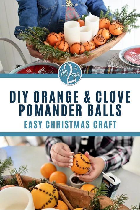 Here is an easy Christmas craft idea that is the perfect DIY Christmas decor or centerpiece. This Xmas craft is simple and easy. You can also reuse the oranges and cloves to make a homemade stovetop potpourri! Orange Pomanders Christmas Crafts, Cloves In Oranges, Orange Clove Pomander, Orange Pomanders, Christmas Tree Napkin Fold, Inexpensive Centerpieces, Colorful Christmas Decorations, Pomander Balls, Christmas Tree Trimming