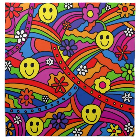 Face Rainbow and Flower Hippy Pattern Napkin #rainbowpattern #hippypattern #face #retro #rainbow  http://bit.ly/2sGKFwE Rainbow gifts from hippygiftshop #rainbow #hippie #gifts Styl Indie, Hippie Drawing, Arte Hippy, Foto Muro Collage, Wallpaper Hippie, Collage Mural, Art Hippie, Hippie Baby, Bedroom Wall Collage