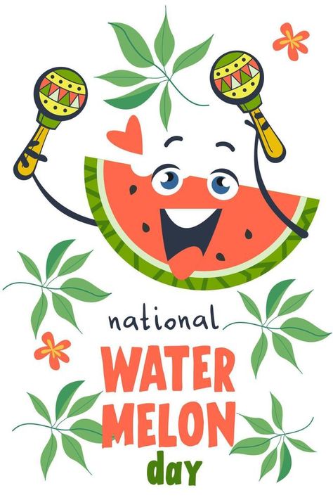 Watermelon Day. Festive fun vector clipart. Template for a postcard, poster, invitation. Postcard Poster, National Watermelon Day, Watermelon Day, Poster Invitation, Vector Clipart, Watermelon, Vector Free, Royalty Free, Clip Art