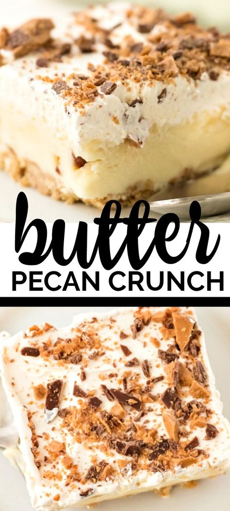 Pecan Crunch, Ice Cream Dessert Recipe, Pecan Desserts, Butter Pecan Ice Cream, Toffee Chips, Crunch Recipe, Pudding Ice Cream, Pecan Ice Cream, Heath Bars