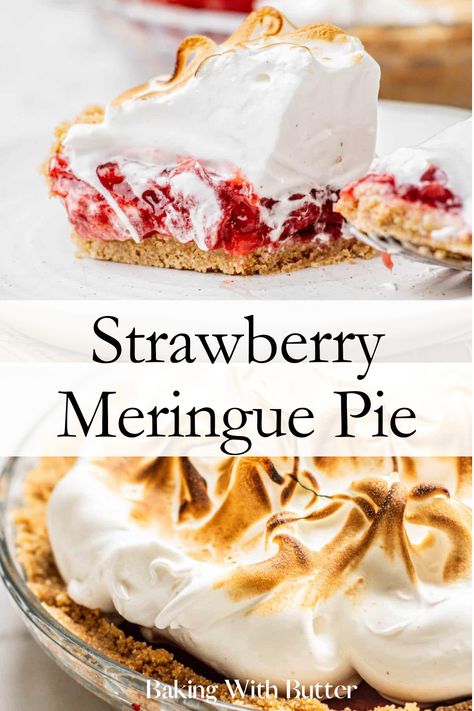 Strawberry Meringue Pie, Baked Strawberry Pie, Tart Strawberry, Strawberry Meringue, Meringue Topping, Yummy Pie Recipes, Dessert Pie Recipes, Meringue Pie Recipes, Strawberry Pie Filling