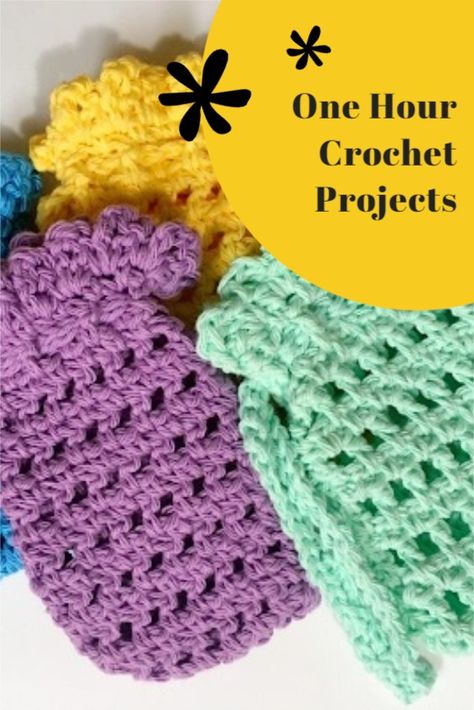 Quick Crochet Projects With Acrylic Yarn, Free One Hour Crochet Patterns, Easy Crochet Projects Size 4 Yarn, Crochet With Pom Pom Yarn, Easy Crochet Gifts Quick Free, Crochet Projects Without Stuffing, Crochet Projects No Stuffing, Crochet Easy Beginner Projects, Quickest Crochet Projects