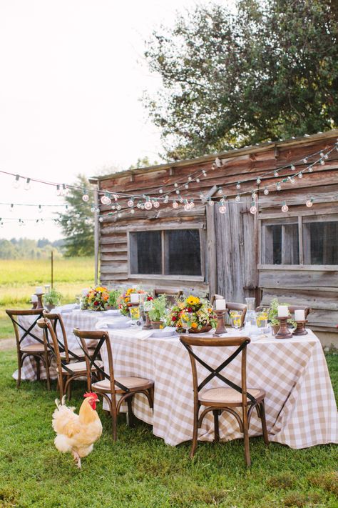 Backyard Barbecue Rehearsal Dinner, Ivory Table Cloth Wedding, Gingham Wedding Table, Gingham Tablecloth Wedding, Gingham Tablescape, Gingham Wedding, Rehearsal Dinner Inspiration, Farm To Table Dinner, Gingham Party