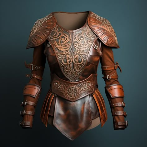 Wooden Armor Concept Art, Women Leather Armor, Leather Armor Women, Light Leather Armor, Leather Armor Fantasy, Feminine Armor, Fantasy Leather Armor, Copper Armor, Viking Armour