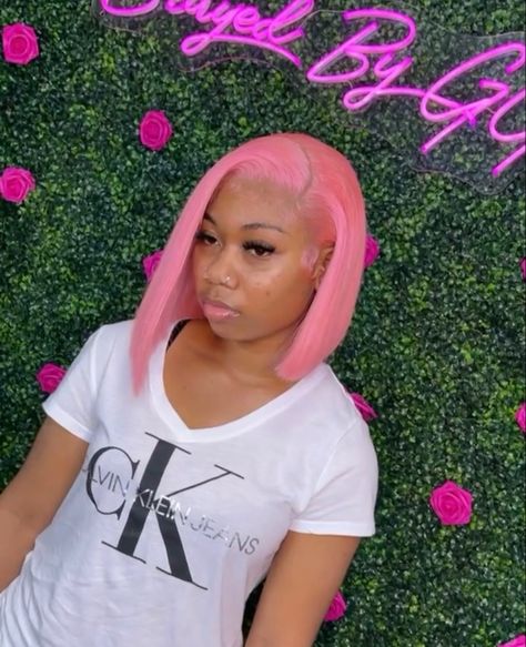 Pink Bob Wig, Pink Bob, Quick Weave Bob, Birthday Hairstyles, Quick Weave Hairstyles, Pink Wig, Lace Hair, Teen Hairstyles, Bob Wig