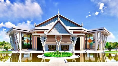 Khmer Building, Cambodia Architecture, Gallery Plan, Khmer Architecture, Flat House Design, Church Building Design, Apartments Exterior, Concept Models Architecture, Resort Architecture