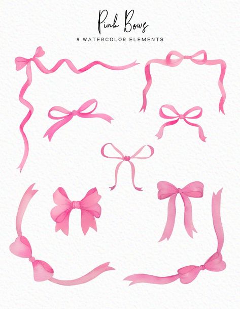 Pink Watercolor Bows Bow frames clipart watercolor bows | Etsy Bow Quilt, Girly Clipart, Bow Border, Tattoo Stencil Designs, Accessories Drawing, Bow Illustration, Bow Image, Bow Drawing, Bow Garland