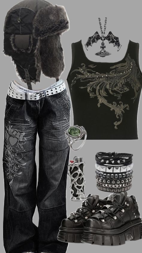 Soft Goth Outfits, Street Style Outfits Casual, Rock Star Outfit, Outfits Y2k, 2000s Fashion Outfits, Estilo Punk, New Rock, Swaggy Outfits, Goth Outfits