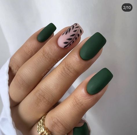 Green Boho Nails, Green Acrylic Nails, Dark Green Nails, Winter Dance, Green Nail Designs, Heart Nail, Green Nail, Orange Nails, Autumn Nails