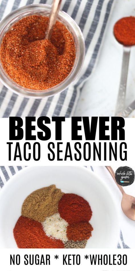 Easy DIY taco seasoning that's keto, sugar-free, healthy and Whole30 taco mix. After learning how to make taco seasoning you'll never buy store-bought again. Low Carb Taco Seasoning, Keto Taco Seasoning, Make Taco Seasoning, Low Carb Taco, Homemade Taco Seasoning Mix, Homemade Taco Seasoning Recipe, Taco Mix, Taco Seasoning Recipe, Low Carb Low Fat Recipes