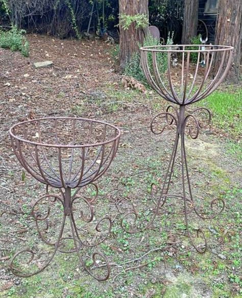 Backyard Creations, Flower Baskets, Hanging Flower Baskets, Hanging Flower, Vintage Garden, Yard Ideas, Flower Basket, Wrought Iron, Outdoor Table