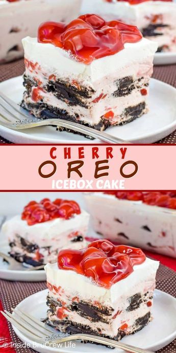 Cheesecake Ice Cream Cake, Oreo Icebox Cake, No Bake Cherry Cheesecake, Icebox Cakes, Dark Chocolate Cookies, Cheesecake Ice Cream, Cherry Desserts, Cherry Cheesecake, Cold Desserts