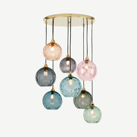 Ilaria Diner Pendant, Blue Multi & Brass | MADE.com Diningroom Ideas, Designer Ceiling, Large Floor Cushions, Cluster Lights, Ceiling Light Design, Deco Luminaire, Pendant Light Design, Large Chandeliers, Chandelier Design