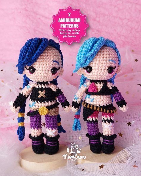 Crochet Jinx Arcane Plush Doll Pattern Crochet Overwatch, Crochet Anime Ideas, Arcane Crochet, Plush Doll Pattern, Origami Diy Ideas, Sunflower Granny Square Pattern, Anime Crochet, Sunflower Granny Square, Pattern Home Decor