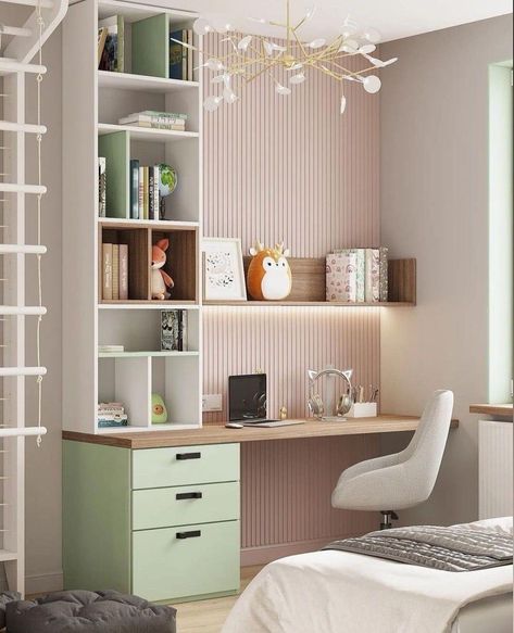 Kids Study Table Ideas, Study Table Decor, Kids Study Spaces, Desk And Bookshelf, Teenager Bedroom Design, Kids Room Desk, Home Study Rooms, Study Table Designs, Kids Study Table