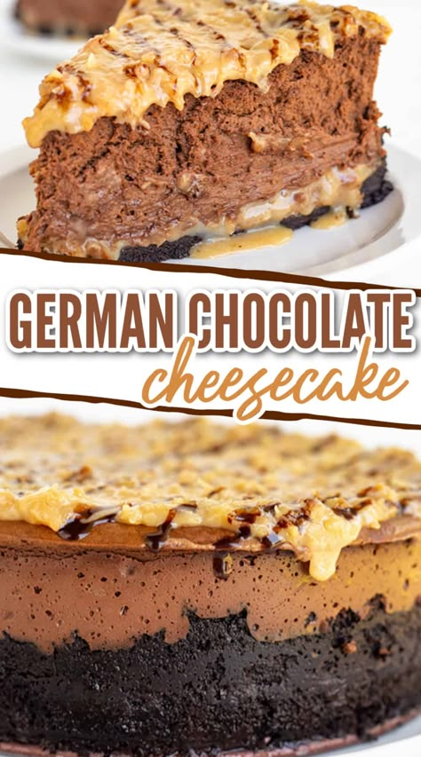 Fun Cheesecake Recipes, German Chocolate Cheesecake, Creamsicle Cake, Caramel Coconut, Coconut Filling, Chocolate Cheesecake Recipes, Best Cheesecake, Oreo Crust, Cheesecake Desserts