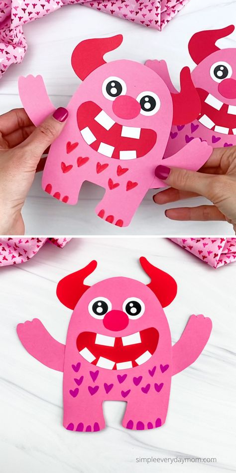 Valentine Crafts For Boys To Make, Valentine’s Day Crafts For School Age, Valentines Love Monster Craft, Crafts For February For Kids, Valentines Day Paper Crafts For Kids, Valentine Craft Template Free Printables, Valentine Monster Craft, Construction Paper Crafts Valentines Day, Kinder Valentines Crafts