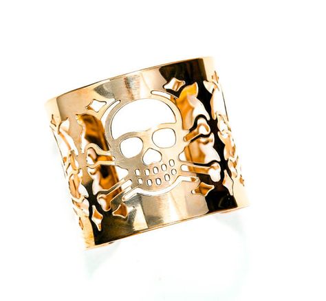 Skull cut out cuff bracelet in solid brass BISJOUX  by BISJOUX, $95.00 Leo Pendant Necklace, Skull Accessories, Brass Cuff Bracelet, Gold Skull, Brass Cuff, Trending Necklaces, Cuff Jewelry, Skull Jewelry, Skull And Crossbones