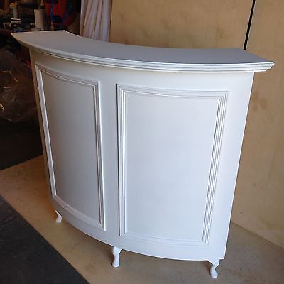 Curved Salon Reception Desk - French style, shabby chic, painted satin white in Business, Office & Industrial, Retail & Shop Fitting, Hair/ Beauty Salon Equipment | eBay Traditional Reception Desk, Shop Reception Desk, French Style Desk, Salon Desk, White Reception Desk, Small Reception Desk, Shabby Chic Salon, Small Salon, Shabby Chic Wardrobe