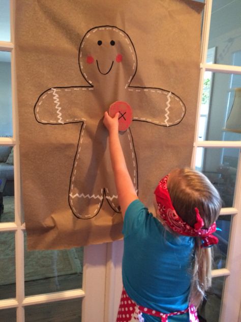 Pin the button on the gingerbread man! Great idea for gingerbread house decorating patty. Gingerbread House Decorating, The Gingerbread Man, House Decorating, The Button, Gingerbread Man, Gingerbread House, Gingerbread