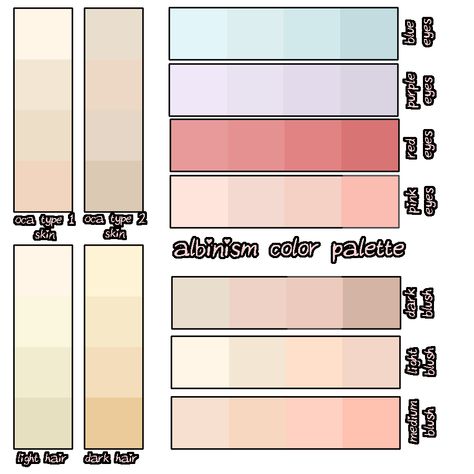 F2U: Albinism | Color Palette by InvaderIka Albino Skin Color Palette, Albino Color Palette, Skin Color Pallet, Blue Eyes Dark Hair, Skin Palette, Palettes Color, Light Blue Eyes, Digital Painting Techniques, Palette Design