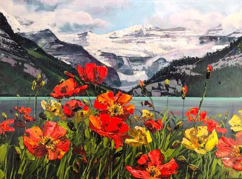 Horizontal Mountain Landscape, Rocky Mountains Painting, Mountain Acrylic Painting, Colorado Painting, Nature Canvas Painting, Mountain Landscape Painting, Elizabeth Anne, Easy Canvas Art, Studio Ghibli Art