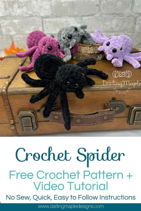 Quick, cute and no sew.  This free crochet spider pattern by Darling Maple Designs is great for last minute gifts and craft market prep.  Pattern includes written instructions, and full video tutorial. Jumping Spider Amigurumi, No Sew Spider Crochet Pattern Free, Crochet Spider Amigurumi, Spider Sewing Pattern Free, Crochet Tarantula Pattern Free, Spider Amigurumi Free Pattern, Jumping Spider Crochet Pattern Free, Free Spider Crochet Pattern, Free Crochet Spider Pattern