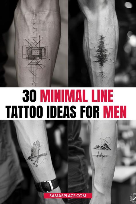 Minimal line tattoo ideas for men, featuring simple designs with clean lines and modern aesthetics Men’s Fine Line Tattoo Designs, Ring Tattoo For Men Arm, Tattoo Ideas Geometric Minimalist, Minimalist Travel Tattoo Men, Abstract Design Tattoo, Moments Mori Tattoo Men, Vertical Line Tattoo Arm, Masculine Minimalist Tattoo, New Style Tattoo For Men