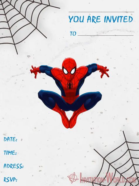 10 Printable Spiderman Birthday Party Invitation Templates - Invitation-World.com Spiderman Invites Free Printable, Spiderman Birthday Party Decorations Spider Man Free Printables, Spiderman Bday Invitation, Spider Man Birthday Invitations Free Printable, Spiderman Theme Invitation Card, Birthday Invitations Spiderman, Invitation Card Design Spiderman, Spiderman Birthday Invitation Card, Spider Man Invitations Free Printable