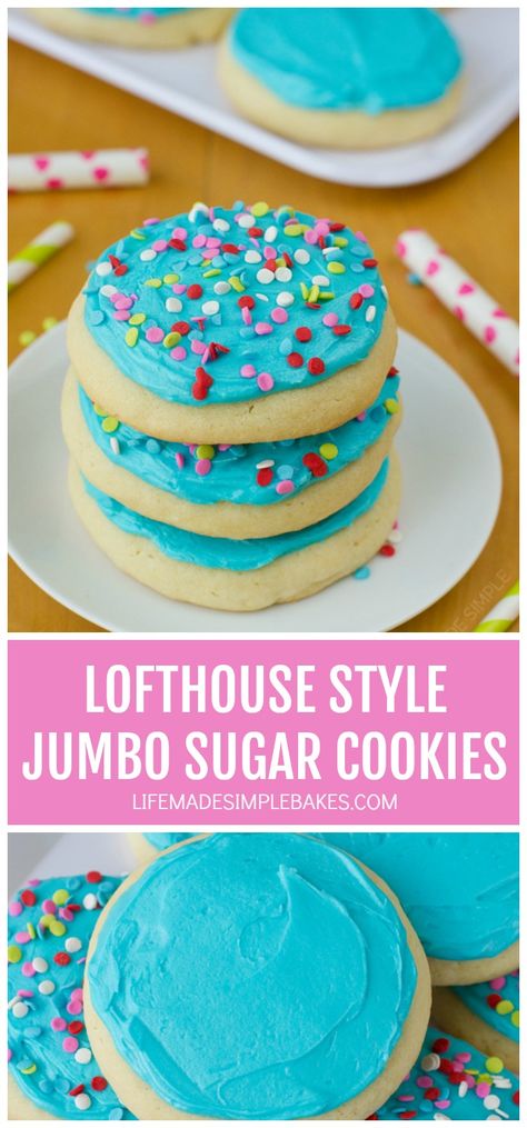 These lofthouse style jumbo sugar cookies are sure to become a family favorite! Not only are they extra thick and soft, but they have amazing flavor too! #lofthousestylejumbosugarcookies #sugarcookies #lofthousesugarcookies #jumbosugarcookies #softsugarcookies Loft House Sugar Cookies, Thick Soft Sugar Cookies, Loft House Cookies Recipe, Loft House Cookies, Lofthouse Sugar Cookies Recipe, Jumbo Cookies, Swig Sugar Cookies, Lofthouse Sugar Cookies, Lofthouse Cookies