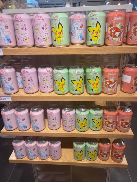 super super cute pokemon drinks 😻 Japanese Things To Buy, Pokémon Drinks, Japan Drinks, Anime Snacks, Pink Gift Basket, Japanese Candy Snacks, Life's Purpose, Japanese Drinks, Pokemon Mew