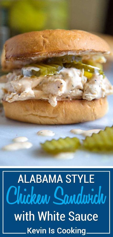 Sandwiches On Hamburger Buns, Chicken On A Bun Sandwiches, Alabama White Chicken Sliders, Hamburger Bun Sandwich Ideas, Sauce For Shredded Chicken, Dinner On A Bun, Alabama Food Recipes, Chicken Sandwich Recipes Shredded, Recipes With Hamburger Buns