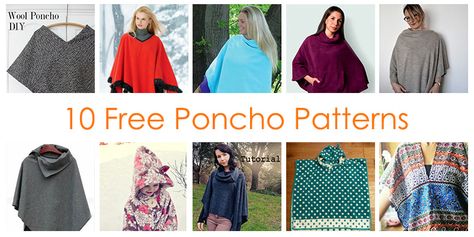 How to Make a Poncho with 10 Free Sewing Patterns Free Knit Poncho Pattern, How To Make A Poncho, Knitted Cape Pattern, Poncho Pattern Sewing, Poncho Patterns, Fleece Poncho, Cape Pattern, Cowl Neck Poncho, Poncho Knitting Patterns