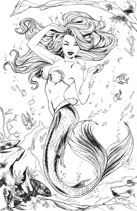 ArtStation - Ariel, ELIAS CHATZOUDIS Realistic Mermaid Drawing, Beautiful Mermaid Drawing, Mermaid Tattoo Designs, Realistic Mermaid, Octopus Tattoo Design, Mermaid Artwork, Biomechanical Tattoo, Mermaid Drawings, Mermaid Tattoo