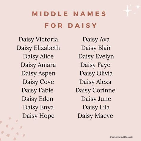 Daisy Name Aesthetic, Names Combination, Middle Name Ideas, Name Combinations, Cute Middle Names, Daisy Name, Middle Names For Girls, Korea University