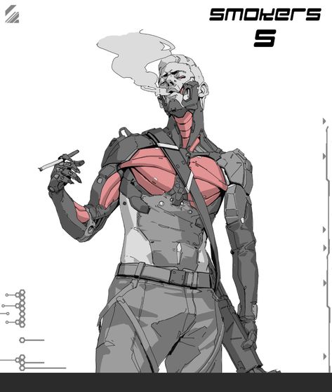 ArtStation - SMOKERS Cyberpunk Rpg, Cyberpunk Design, Cyborgs Art, Mechanical Art, Cyberpunk Aesthetic, Arte Cyberpunk, Cyberpunk Character, Robots Concept, Robot Concept Art