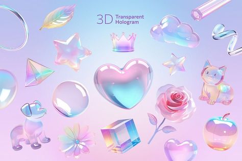 3D transparent holographic shape design element set | premium image by rawpixel.com / audi Zodiac Packaging, Hologram Colors, Butterfly Crown, Holographic Background, 3d Elements, Workbook Design, Holography, Illustrator Design Tutorial, Typography Layout