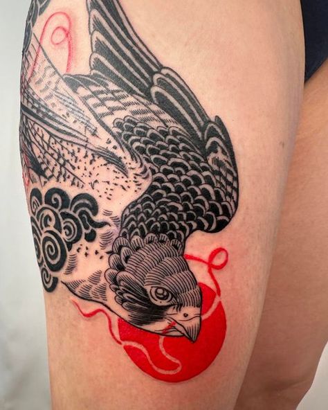 Falcon Tattoo Feminine, Peregrine Falcon Tattoo, Russian Doll Tattoo, Falcon Tattoo, Brooklyn Tattoo, Nyc Tattoo, Doll Tattoo, Bird Tattoos, Peregrine Falcon